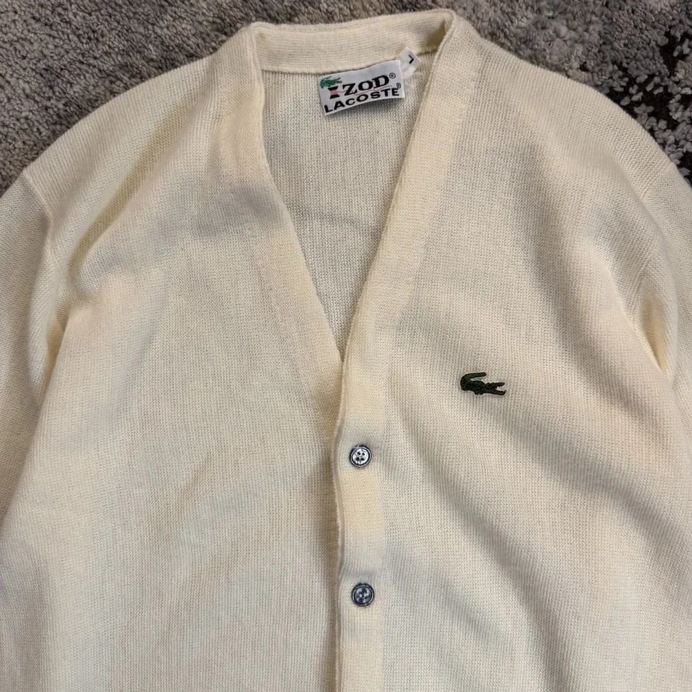 Vintage 80's Izod Lacoste Ivory Men's Acrylic Cardigan Sweater Size Large